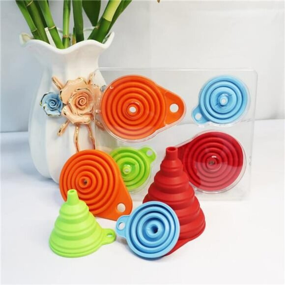 Kitchen Funnel Set 4 Pack Collapsible Silicone Funnels Food Grade Large Small - Picture 5 of 7